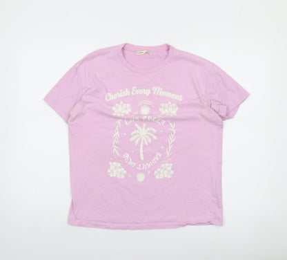 Pull&Bear Women's Pink Graphic Cotton Short Sleeve T-Shirt M