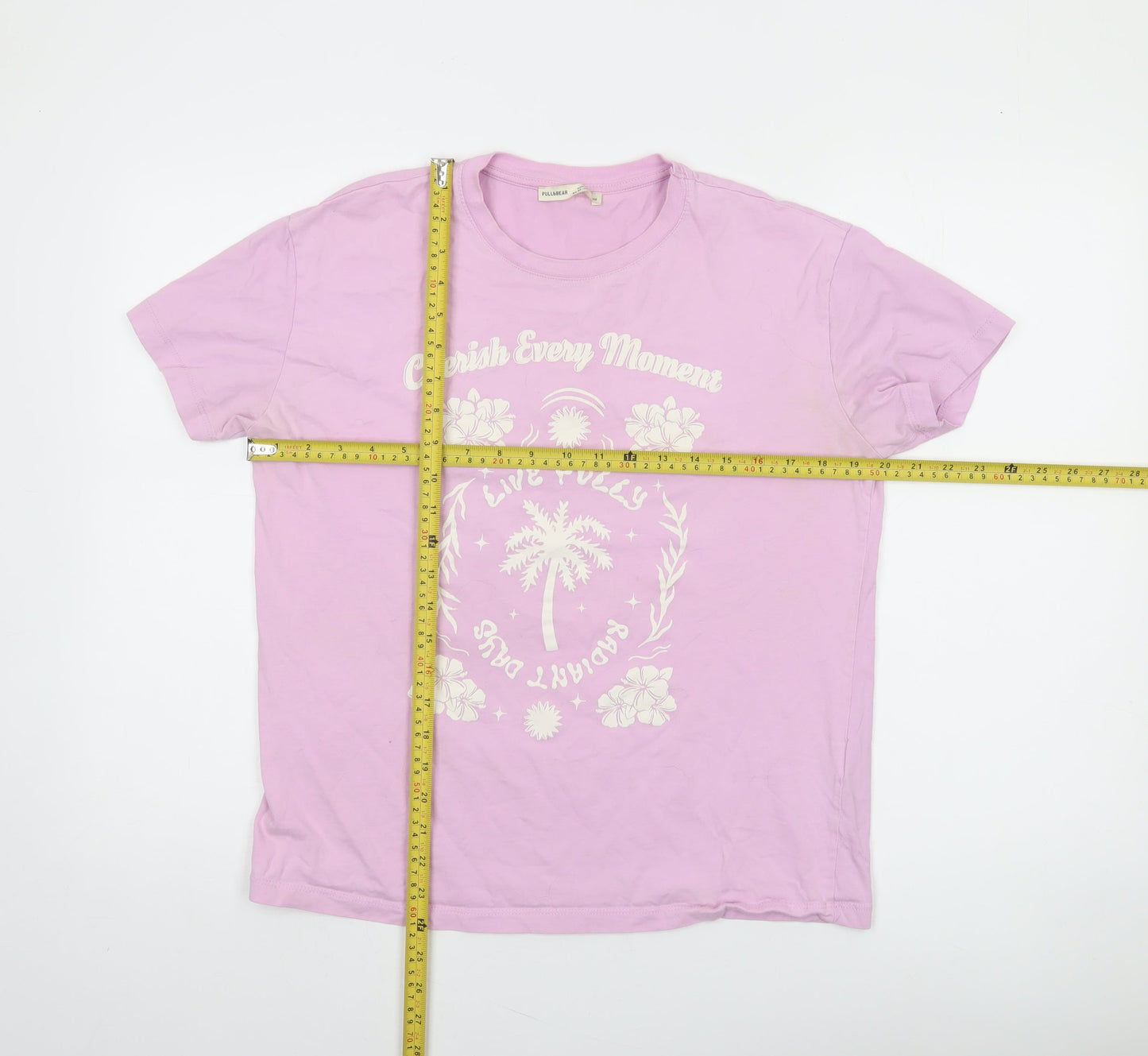 Pull&Bear Women's Pink Graphic Cotton Short Sleeve T-Shirt M