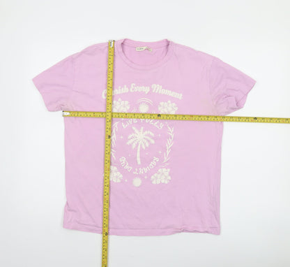 Pull&Bear Women's Pink Graphic Cotton Short Sleeve T-Shirt M