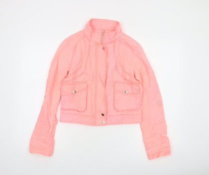 Stradivarius Women Pink Cropped Bomber Jacket Size 12 Ramie Cotton