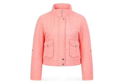 Stradivarius Women Pink Cropped Bomber Jacket Size 12 Ramie Cotton