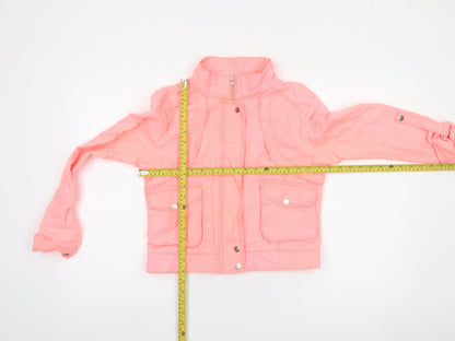 Stradivarius Women Pink Cropped Bomber Jacket Size 12 Ramie Cotton