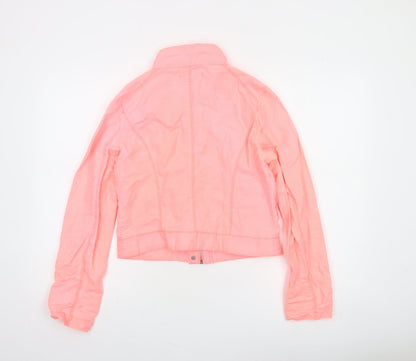 Stradivarius Women Pink Cropped Bomber Jacket Size 12 Ramie Cotton