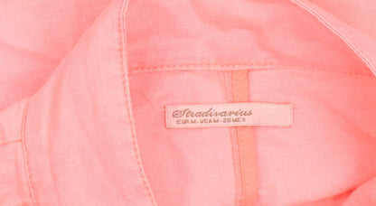 Stradivarius Women Pink Cropped Bomber Jacket Size 12 Ramie Cotton