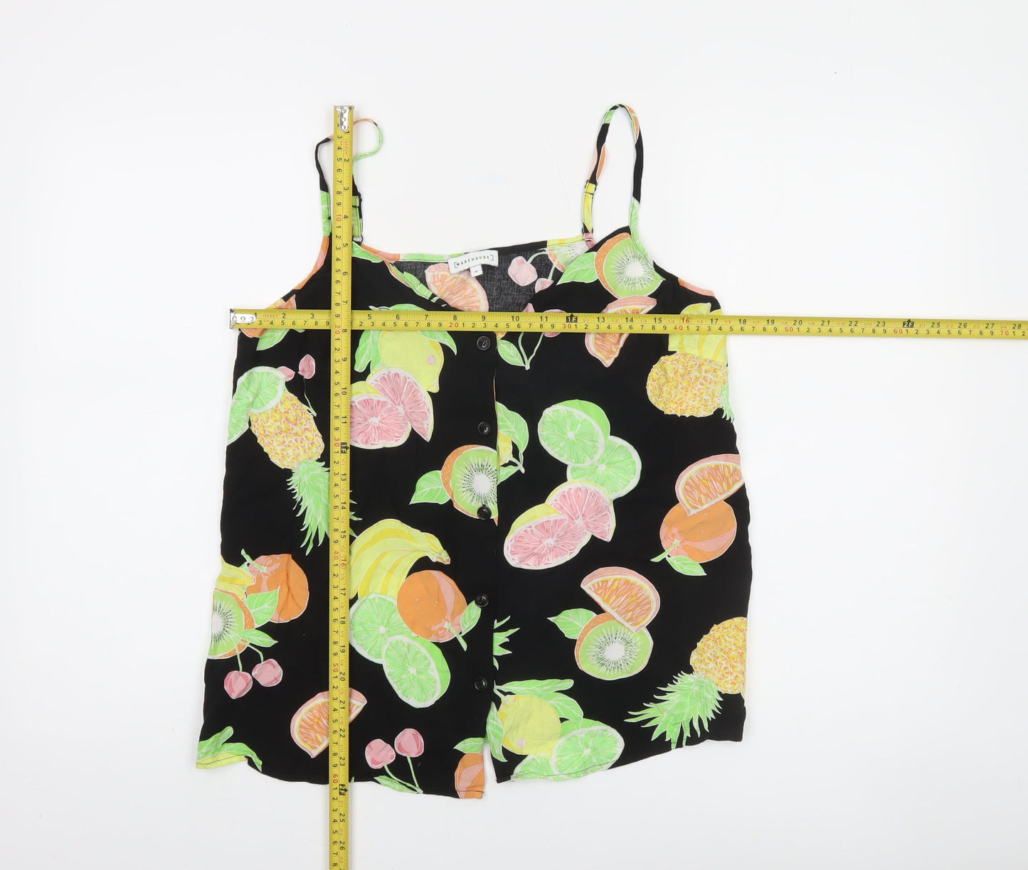 Warehouse Women's Black Fruit Print Camisole Tank Top Size 14