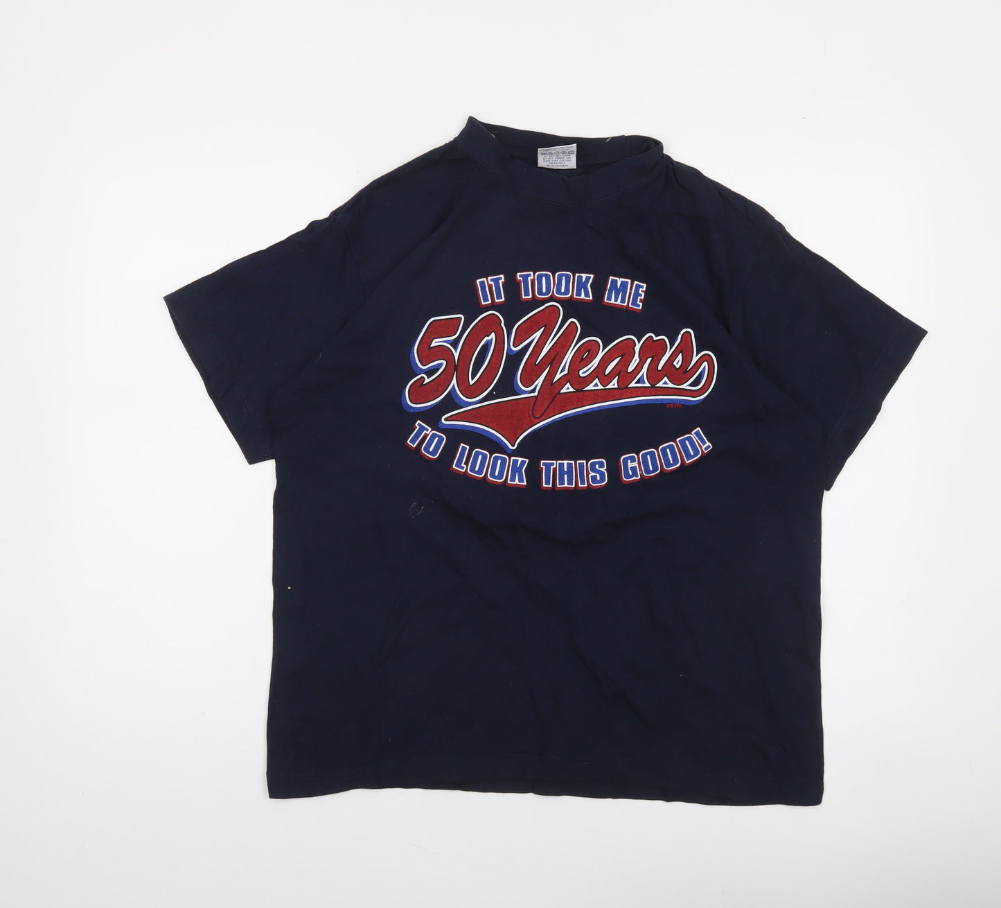 Atlantees Men’s Blue 50 Years Funny Graphic Short Sleeve T-Shirt Size L