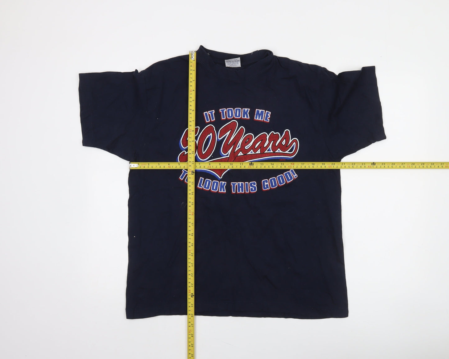 Atlantees Men’s Blue 50 Years Funny Graphic Short Sleeve T-Shirt Size L