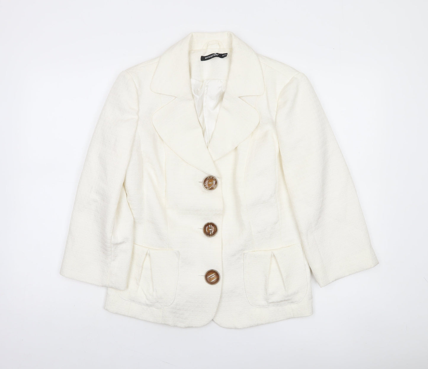 Atmosphere Women Ivory Textured Single-Breasted Blazer Size 16
