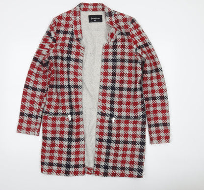 Stradivarius Women Red Check Mid-Length Coatigan Size 12