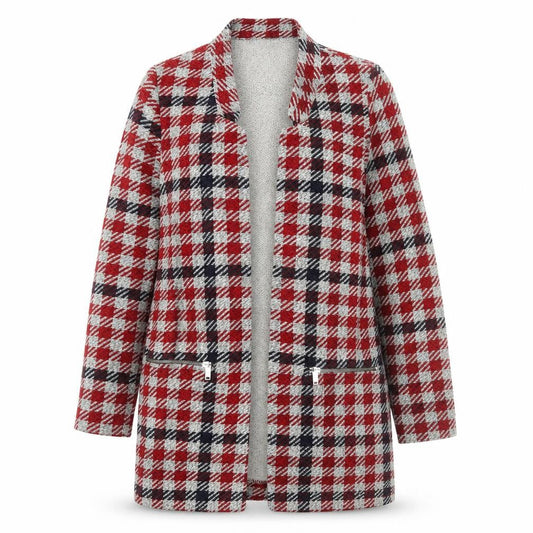 Stradivarius Women Red Check Mid-Length Coatigan Size 12