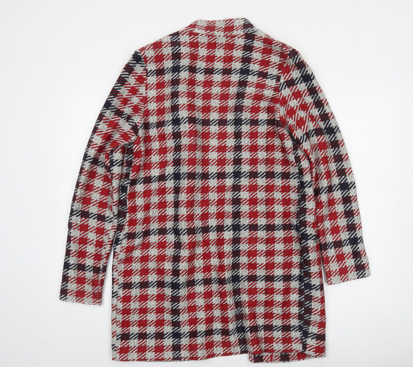 Stradivarius Women Red Check Mid-Length Coatigan Size 12