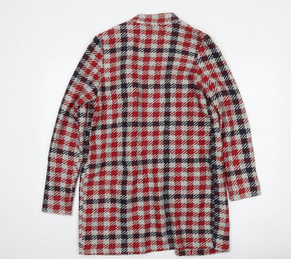 Stradivarius Women Red Check Mid-Length Coatigan Size 12