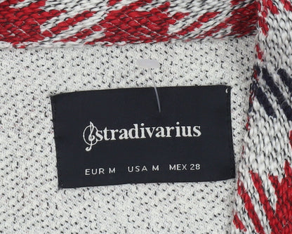 Stradivarius Women Red Check Mid-Length Coatigan Size 12