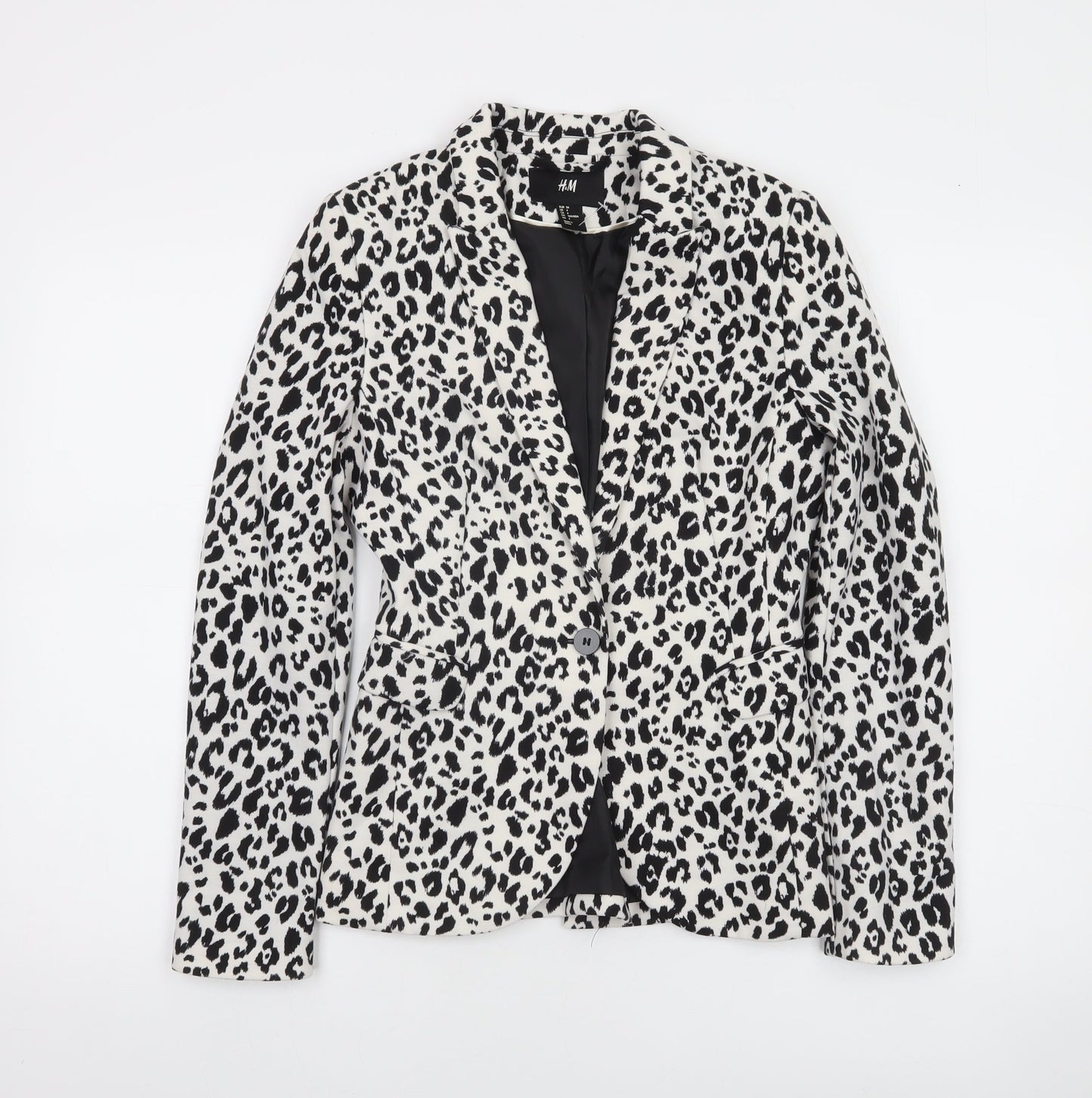 H&M Women's Multicoloured Animal Print Slim Fit Tuxedo Suit Jacket Size 6