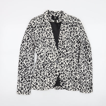 H&M Women's Multicoloured Animal Print Slim Fit Tuxedo Suit Jacket Size 6
