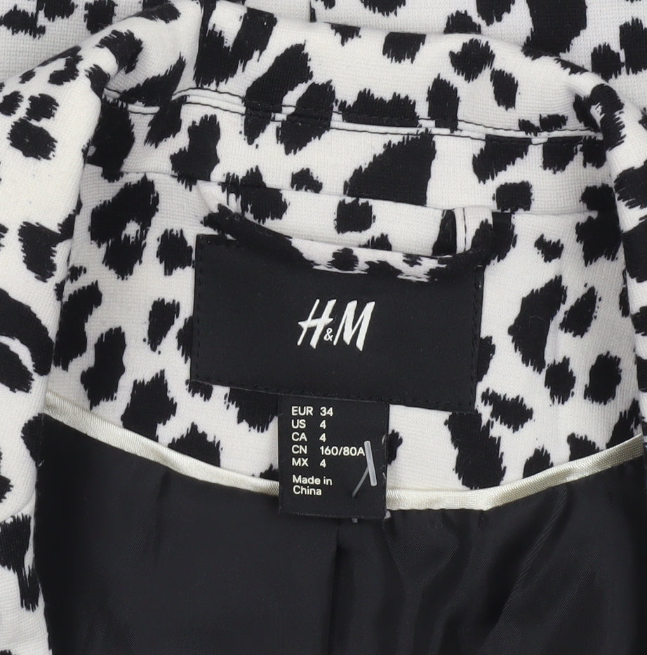 H&M Women's Multicoloured Animal Print Slim Fit Tuxedo Suit Jacket Size 6