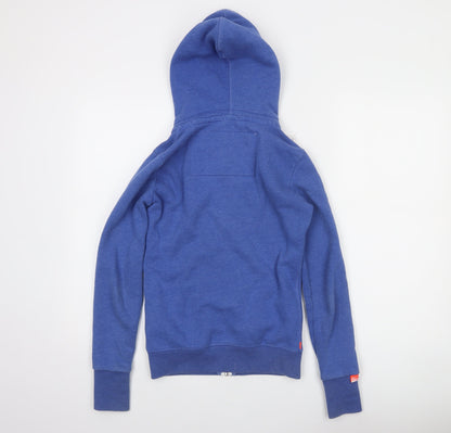 Superdry Women Blue Full Zip Hoodie 2XS Orange Label Cotton Blend
