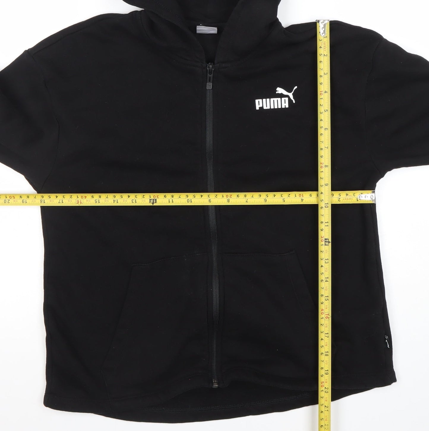 Puma Boys Black Full Zip Hoodie 13-14 Years Fleece Lined Sportswear