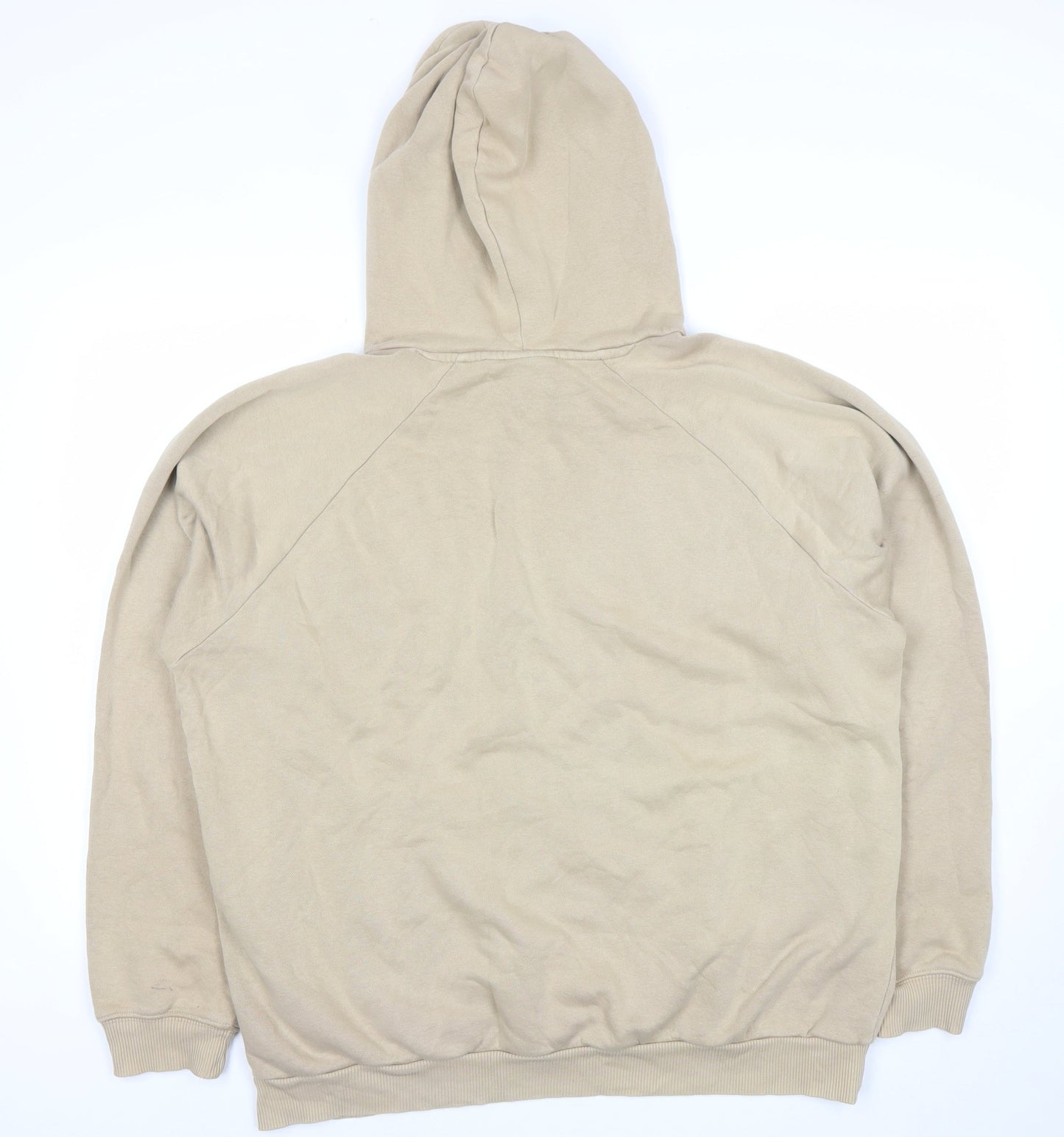 Adidas Women Beige Hooded Pullover Hoodie L Cotton Blend Logo Print