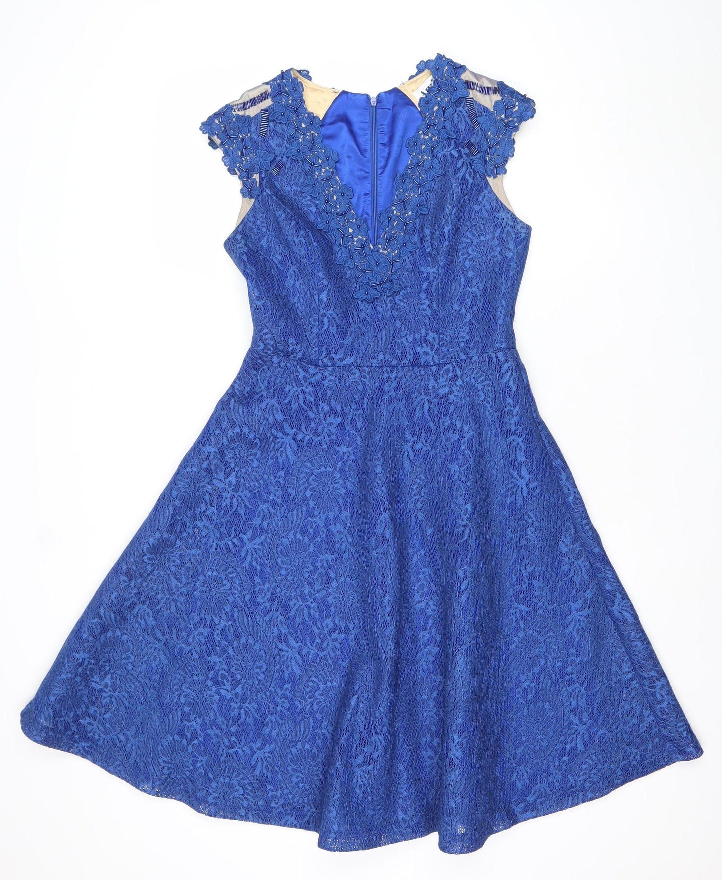 Amber Women's Blue Lace A-Line Knee Length Dress XS