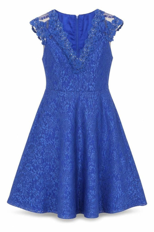 Amber Women's Blue Lace A-Line Knee Length Dress XS