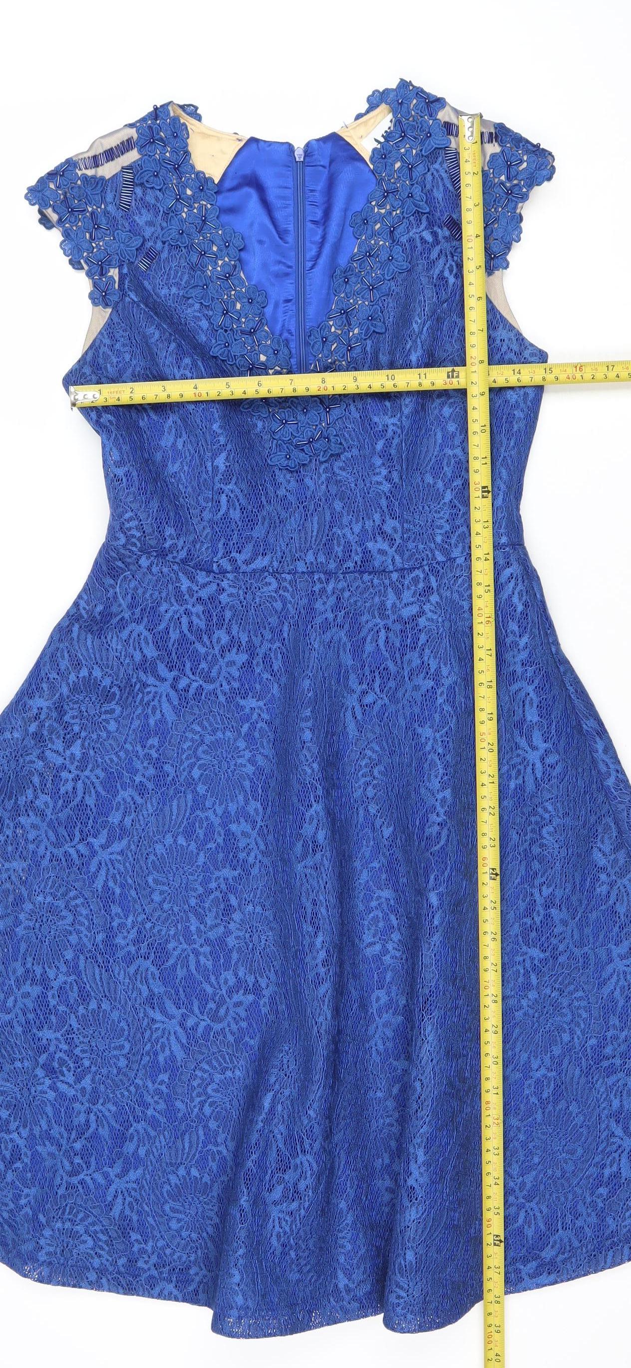 Amber Women's Blue Lace A-Line Knee Length Dress XS