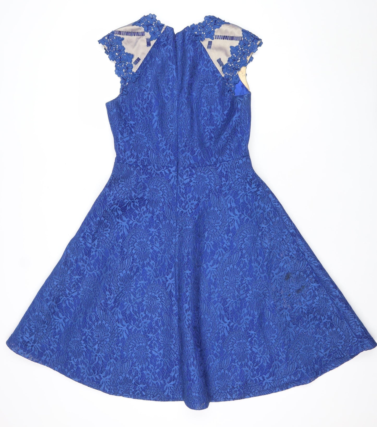 Amber Women's Blue Lace A-Line Knee Length Dress XS