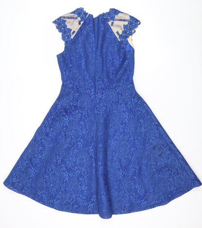 Amber Women's Blue Lace A-Line Knee Length Dress XS