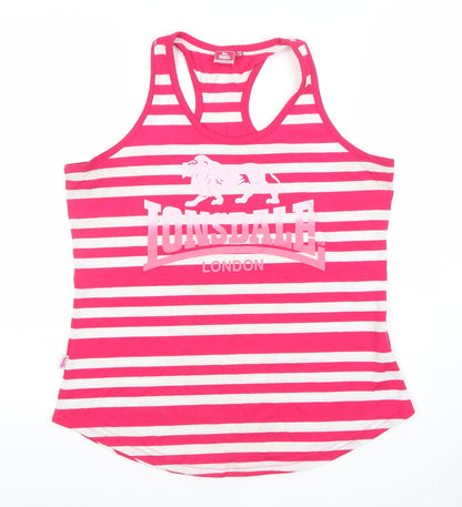 Lonsdale London Womens Pink White Striped Racerback Tank Top Size 12