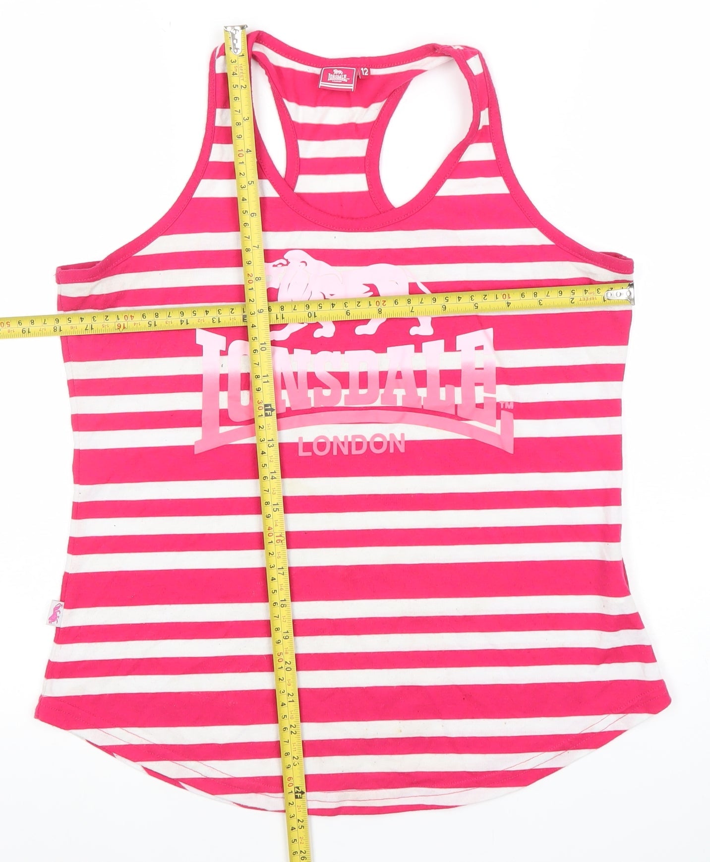 Lonsdale London Womens Pink White Striped Racerback Tank Top Size 12