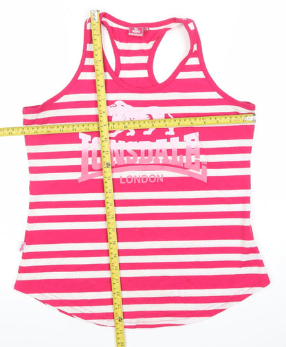 Lonsdale London Womens Pink White Striped Racerback Tank Top Size 12