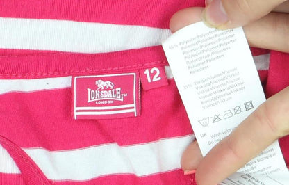 Lonsdale London Womens Pink White Striped Racerback Tank Top Size 12