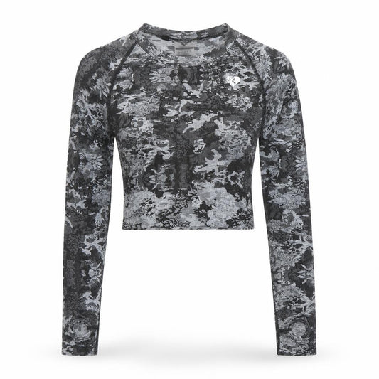 Women's Best Grey Camouflage Long Sleeve Cropped Activewear Top M