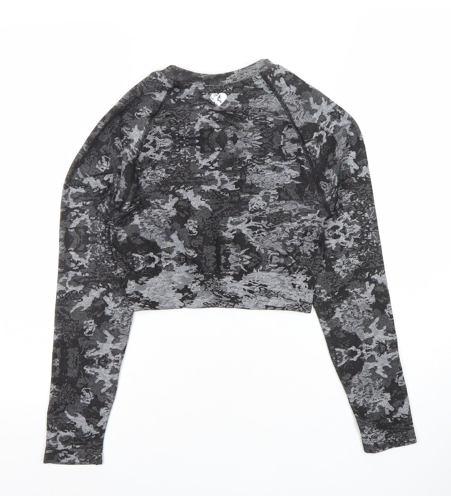 Women's Best Grey Camouflage Long Sleeve Cropped Activewear Top M