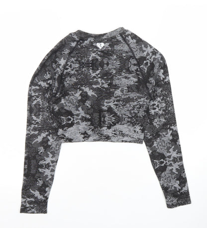 Women's Best Grey Camouflage Long Sleeve Cropped Activewear Top M