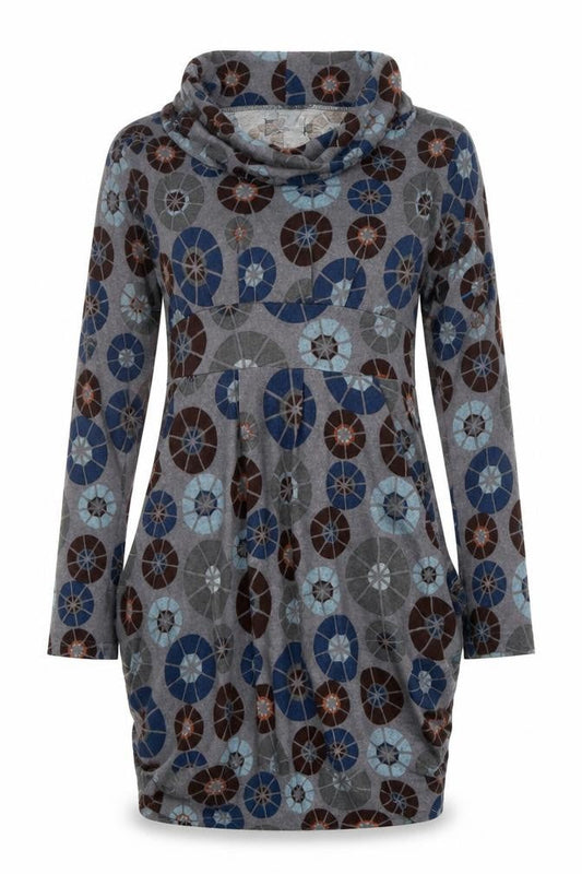 Amari Women Grey Geometric Knit Shift Dress Size S Long Sleeve Cowl Neck
