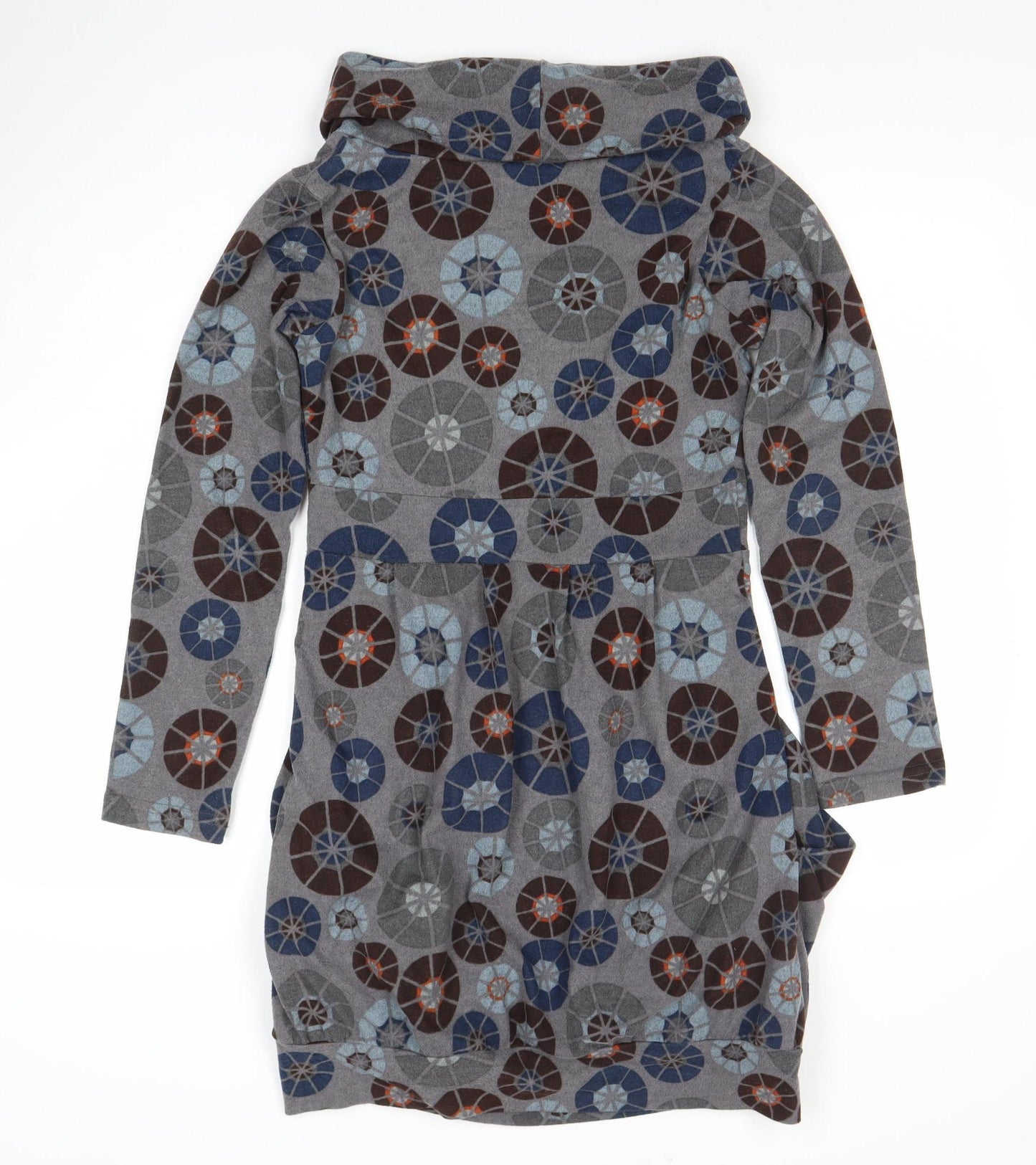 Amari Women Grey Geometric Knit Shift Dress Size S Long Sleeve Cowl Neck