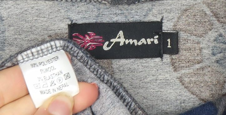 Amari Women Grey Geometric Knit Shift Dress Size S Long Sleeve Cowl Neck