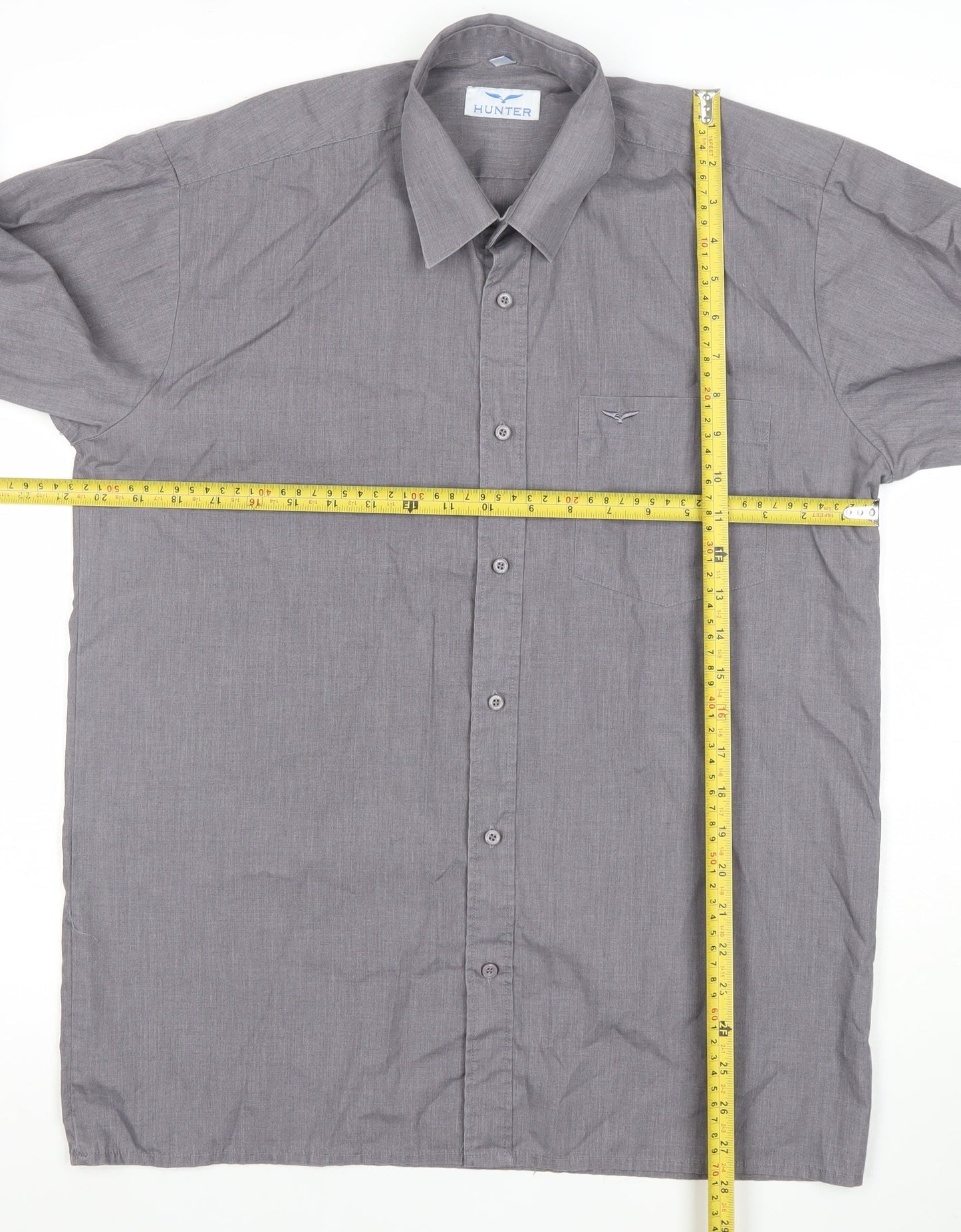Hunter Men's Grey Long Sleeve Dress Shirt Size 15/38cm Classic Fit
