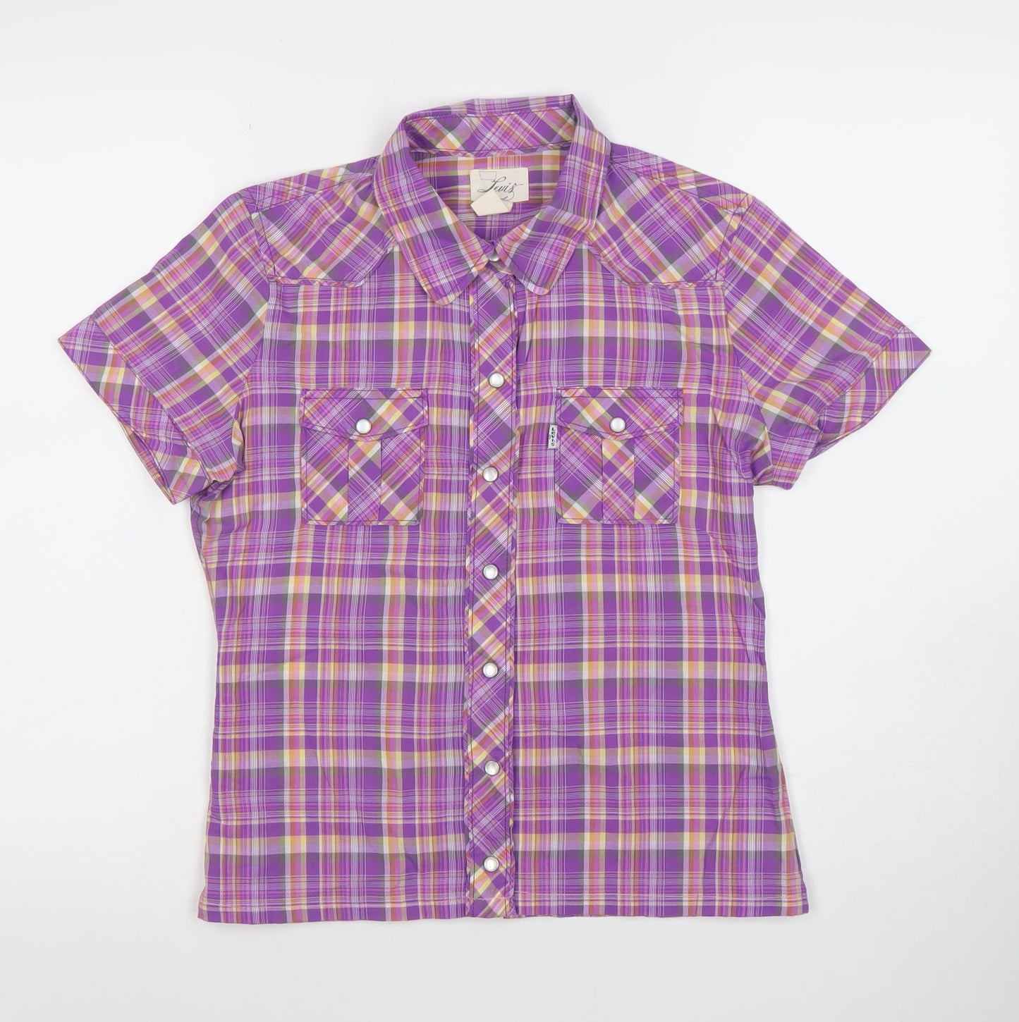 Levi's Women's Purple Plaid Short Sleeve Button-Up Cotton Shirt M