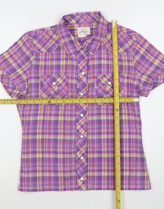 Levi's Women's Purple Plaid Short Sleeve Button-Up Cotton Shirt M
