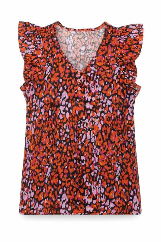 Dunnes Womens Multicoloured Animal Print Ruffle Sleeve Blouse XS
