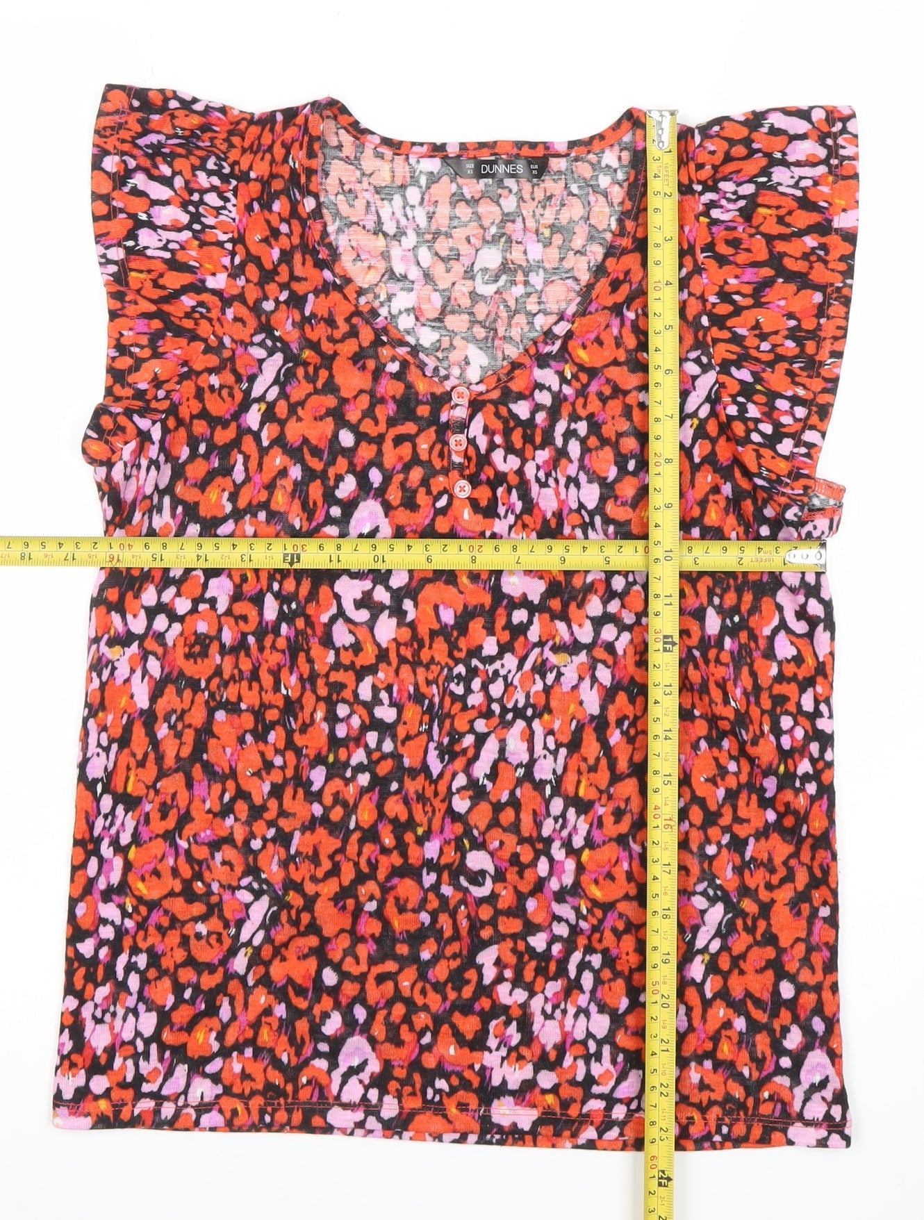 Dunnes Womens Multicoloured Animal Print Ruffle Sleeve Blouse XS