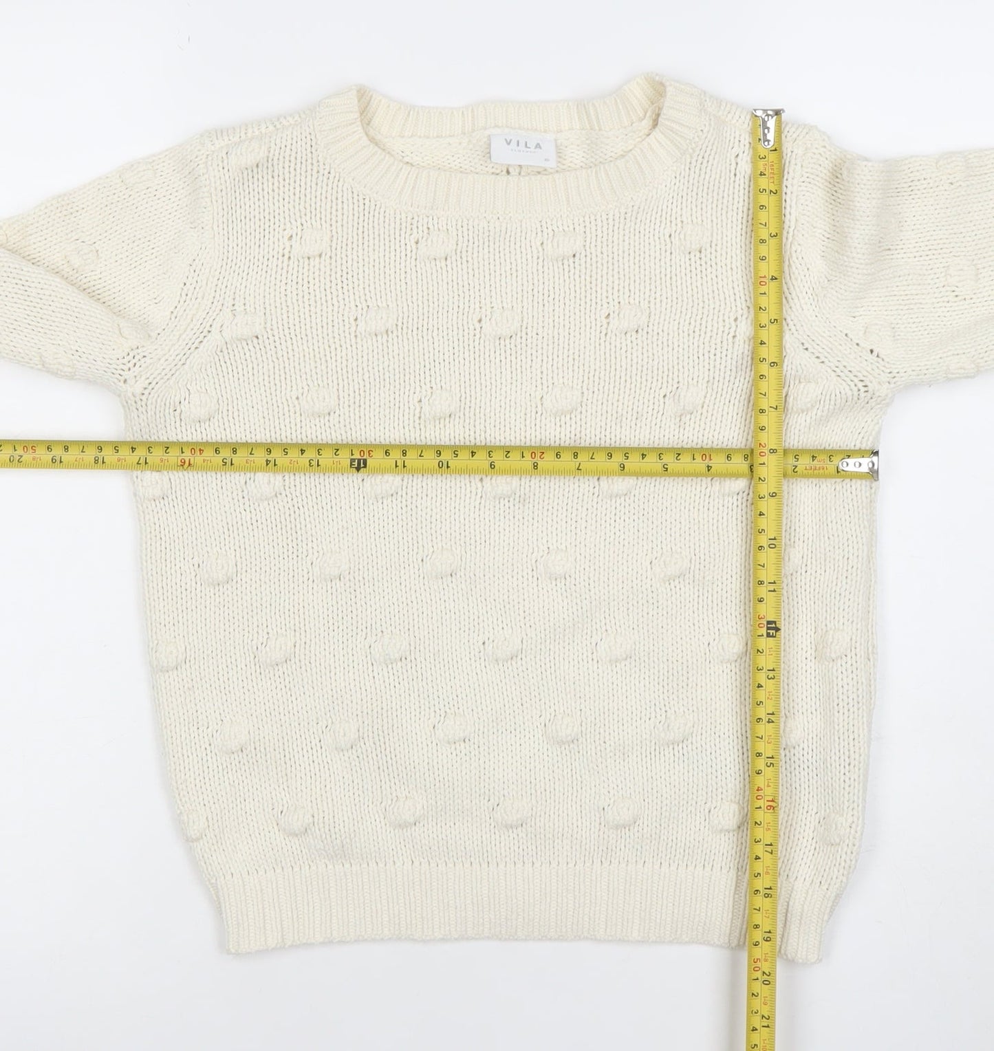 Vila Womens Ivory XS Chunky Knit Cotton Acrylic Jumper