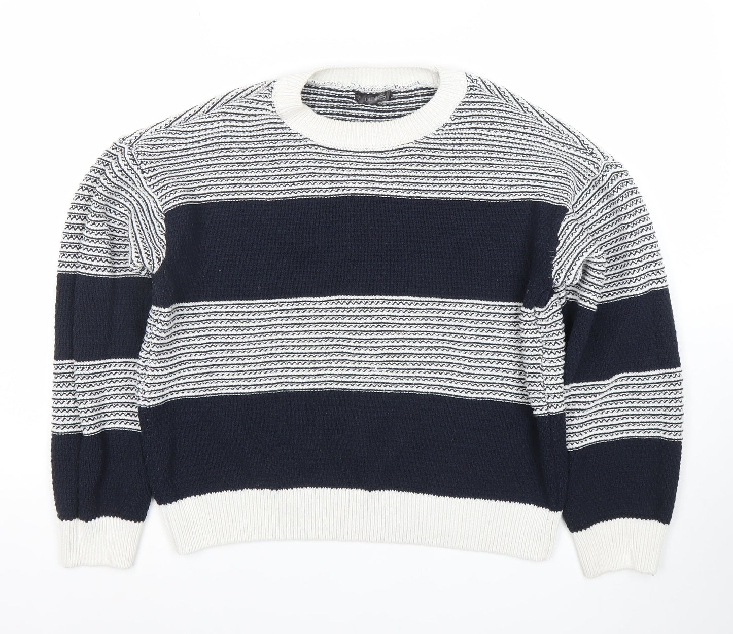 Dunnes Stores Women's White & Navy Striped Crew Neck Cotton Jumper Size 12