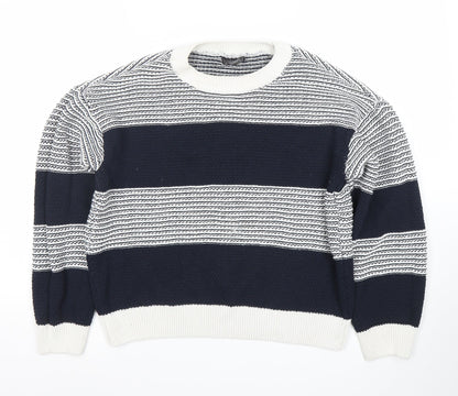Dunnes Stores Women's White & Navy Striped Crew Neck Cotton Jumper Size 12