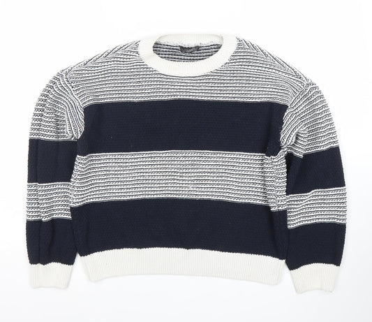 Dunnes Stores Women's White & Navy Striped Crew Neck Cotton Jumper Size 12