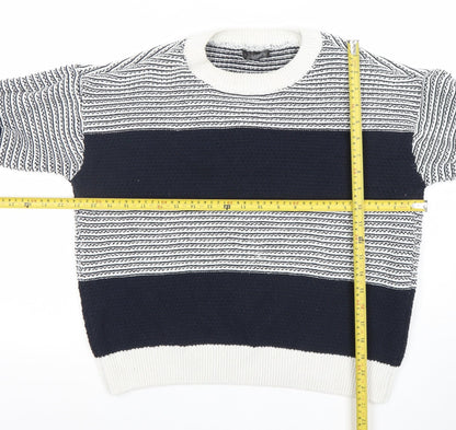 Dunnes Stores Women's White & Navy Striped Crew Neck Cotton Jumper Size 12