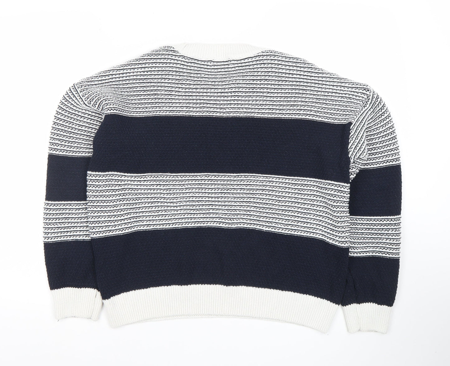 Dunnes Stores Women's White & Navy Striped Crew Neck Cotton Jumper Size 12