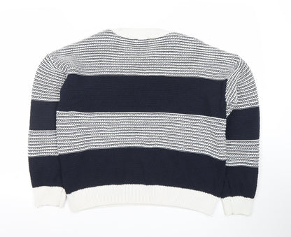 Dunnes Stores Women's White & Navy Striped Crew Neck Cotton Jumper Size 12